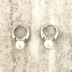 925 Sterling Silver Pearl Huggie Earrings Small Huggie Hoop Earrings
